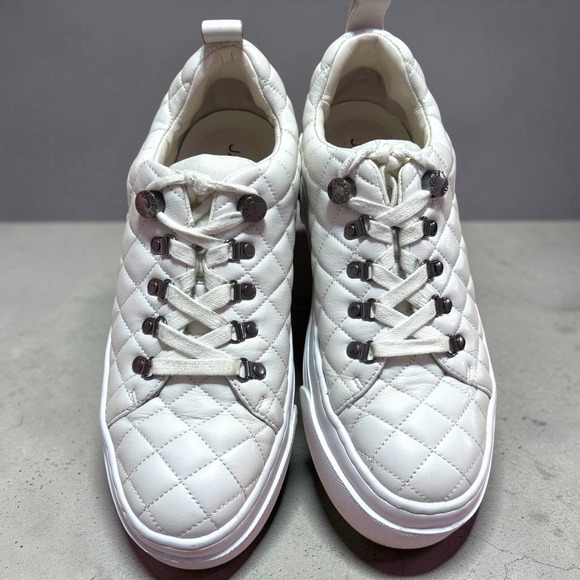 J Slides Aimee 8.5 White Quilted Leather Platform Sneakers Lace Up Shoes - Picture 5 of 11
